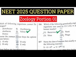 NEET 2025 Question Paper | Complete Solution | Zoology MCQ Portion | Part 01