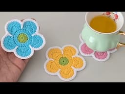 🌼Easy Crochet Daisy Flower Coaster | Perfect for Beginners