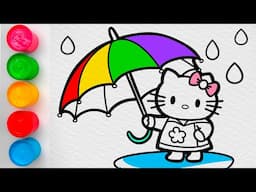 Drawing and Coloring Hello Kitty under Rainbow Umbrella | Kids Song & Nursery Rhymes