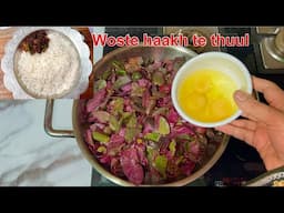 Woste haakh te Thuul|Kashmiri style Laal saag aur Anday ki recipe|Red spinach recipe.