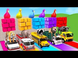 long Slide Game Cow Mammoth Elephant Dinosaur Gorilla Tiger Pool Animals Crossing Fountain