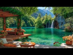 Waterfall Lake Retreat & Happy Jazz Music 🌳 Relaxing Jazz Instrumental for Uplifting Your Moods