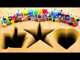 Experiment: Like vs Star vs Heart pit Eruption from Big Orbeez, Pepsi, Mtn Dew, Coca Cola and Mentos