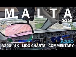 MALTA A220 Full Cockpit View Landing 4K - 2025