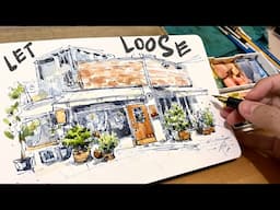 Loose ink and watercolor tutorial |sketch a flower shop