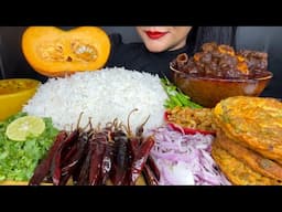 ASMR EATING MUTTON CURRY,PUMKIN BARTA,DAL,OMLETTE *ASMR MUKBANG
