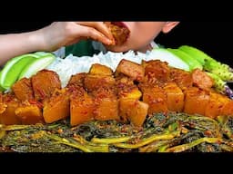 DELICIOUS\\SPICY PORK BELLY, GREEN MANGO, SPICY MUSTARD LEAF CURRY * MUKBANG SOUNDS *