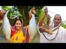 মায়ের হাতে জোড়া ইলিশ সঙ্গে মাছের মাথা দিয়ে মাটির নিচের খাম আলু রান্না | Jora Ilish recipe | villfood