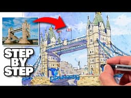 How To Sketch TOWER BRIDGE Loosely | Urban Sketching Tutorial Step By Step