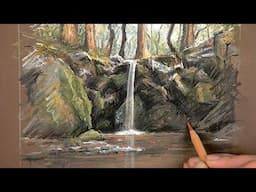 Easy Pastel Pencils Waterfall Sketch
