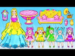 [🐾paper Diy🐾] Barbie Mom Gave Birth to 5 Color BABIES & Decor House | Rapunzel Compilation 놀이 종이