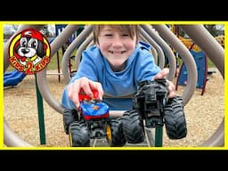 MONSTER TRUCKS PLAY AT THE PARK 🛝 DC DETECTIVES Batman & Superman Help Find 3D Printed Dragon's Egg