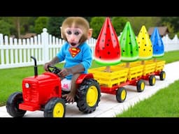 Monkey Baby Bon Bon makes rainbow candy and plays with the monkey in the park