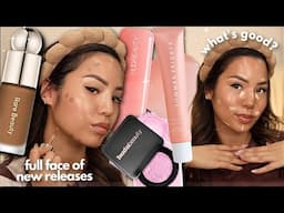 Full face of new makeup releases | rare beauty, huda beauty & more!