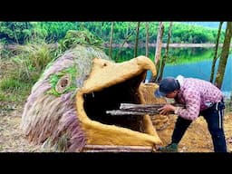Bushcraft shelter Camping,Build a warm survival house in the forest