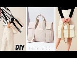DIY Eco Canvas Flap Bag Tutorial Making from cloth at home. Tote bag Korean Style.