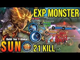 21 Kills!! One Shot Build Sun Monster EXP Laner!! - Build Top 1 Global Sun ~ MLBB