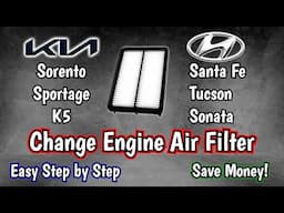 Kia and Hyundai - Replace Engine Air Filter - Sorento, Sportage, K5, Santa Fe, Tucson, Sonata - DIY