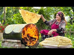 Traditional Lavash Bread on a Barrel | Grandma's Authentic Bread Baking Method