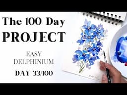 How to paint BLUE flowers - Delphinium. EASY painting idea 33/100