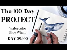 How to paint Blue Whale with Watercolor. Easy painting idea 39/100