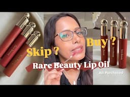 Popular RARE beauty Tinted Lip Oil Swatches on Indian Skin | Honesty, Delight, Serenity + Review