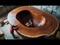 Giant Hole to Create a Perfectly Solid Coffee Table || Chainsaw Machine Removes Monster Hollow Tree