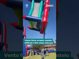 Vento forte arrasta castelo inflável e fere duas crianças | #DomingoEspetacular #shorts