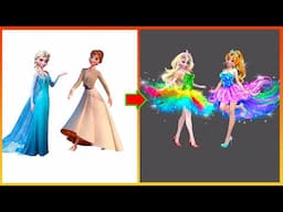 Elsa Anna Frozen Glow Up Rainbow Girls - Disney Princesses Transformation