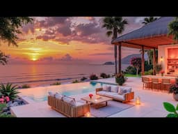 Energize Bossa Nova Jazz With Positive Tunes - Coastal Sunset Ambience & Ocean Waves With Soft Jazz