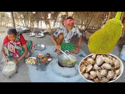 How to cook WILD SNAIL and JACKFRUIT curry for lunch menu by santali tribe old couple