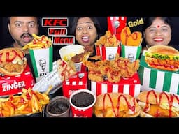 KFC ENTIRE FULL MENU EATING CHALLENGE CHICKEN BUCKET, BURGER, SMOKY CHICKEN, ROLL, GOLD FRENCH FRIES