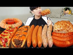 ASMR MUKBANG 직접 만든 대왕 소세지 불닭볶음면 핫도그 쉬림프링 먹방 & 레시피 FIRE NOODLES AND SAUSAGE EATING SOUND!