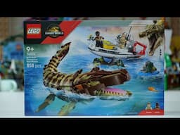 LEGO Jurassic World Rebirth 76974 Brick Built Mosasaurus Boat Mission Speed Build
