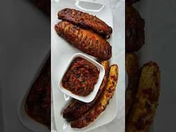 roasted plantain with pepper sauce and baked spicy turkey wings #hotpeppersauce