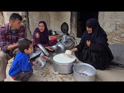 Preparation of local buttermilk by grandmother and Shahin