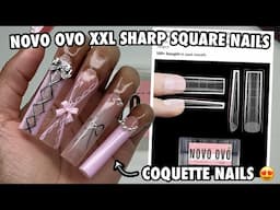 Watch Me Work: Coquette Lace Nails | Trying Novo Ovo XXL Sharp Square Full Cover Nail Tips
