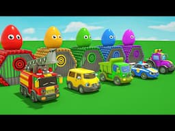 Wheels on the Bus | colored eggs and colored cars and soccer balls. Baby Nursery Rhymes & Kids Songs