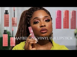 MAYBELLINE SUPERSTAY VINYL INK NUDE SHADES ON DARK SKIN | TRY ON #maybelline