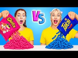 BLUE vs PINK ASMR CHALLENGE 🔵💖 Who’s More Satisfying? by 123 GO! FOOD