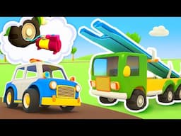 Safely journey for big trucks! The police car always ready to help street vehicles for kids.