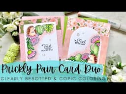 Prickly Pair Card Duo | Clearly Besotted Stamps | Copic Coloring Two Cacti Cards