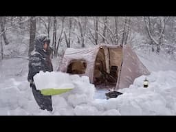 Gorgeous girl survives in a blizzard, camping on 1 meter of snow . ASMR