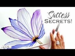 ATTENTION BEGINNERS! Easy Step-by-Step Transparent Flower Layering Watercolor Tutorial!