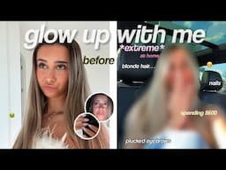 EXTREME glow up with me✨new hair, nails, makeup routine + at home beauty tips