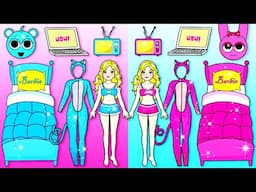 PINKI vs SKY BLUE Barbie Dress Up & Decor Room - Barbie's New Home Handmade - DIY Arts & Paper Craft