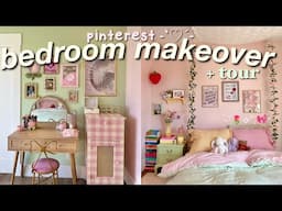 AESTHETIC ROOM MAKEOVER + tour!✮⋆painting🎨diy decor, pink & green theme🌷cozy+ pinterest inspired!