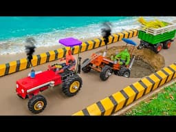 Diy tractor making mini Special Wheels to rescue Tractor Trolley full of straw fall into the hole