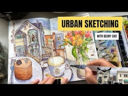 Urban Sketching Vancouver Heritage Buildings at a Cafe