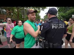 'No Kings' Columbus protest and Pride marchers surround man yelling homophobic slurs